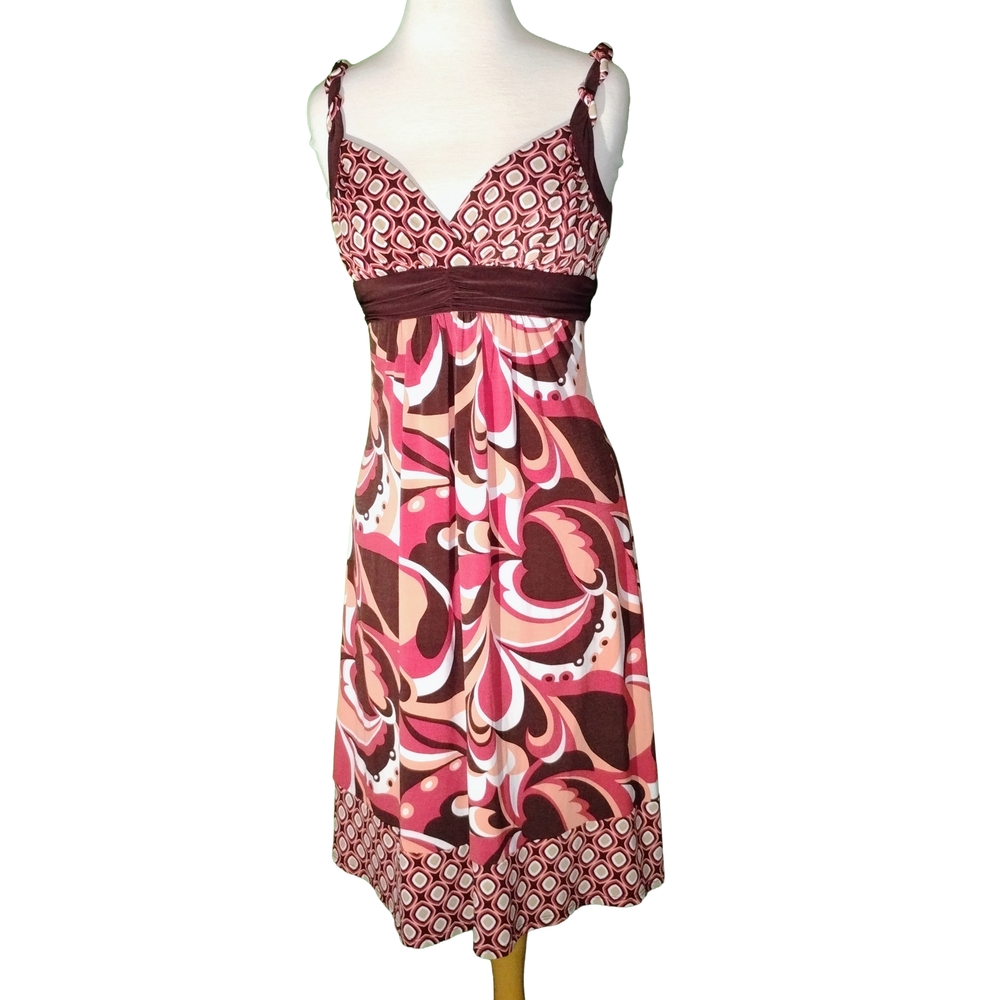 Bisou Bisou Pink and Brown Midi Dress